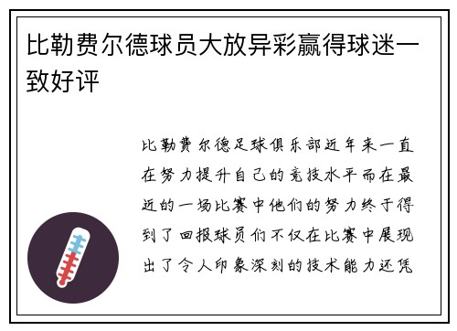 比勒费尔德球员大放异彩赢得球迷一致好评