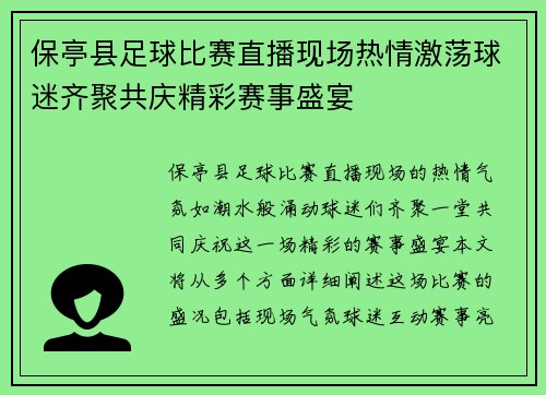 保亭县足球比赛直播现场热情激荡球迷齐聚共庆精彩赛事盛宴